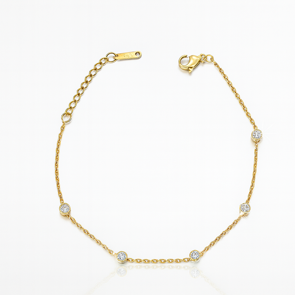 Jevaya Elegant Gold Chain Anklet with Bezel-Set Cubic Zirconia