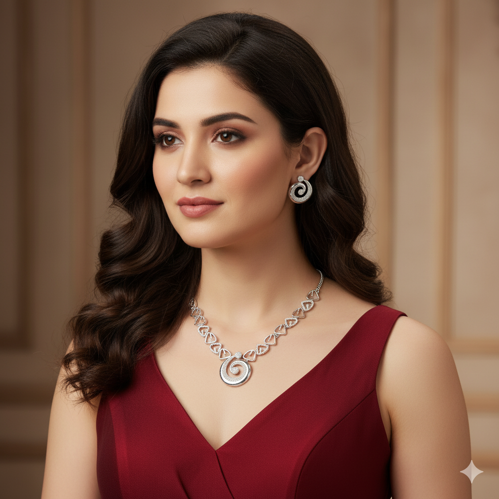 Jevaya Geometric Link Chain Necklace with Center Swirl Medallion