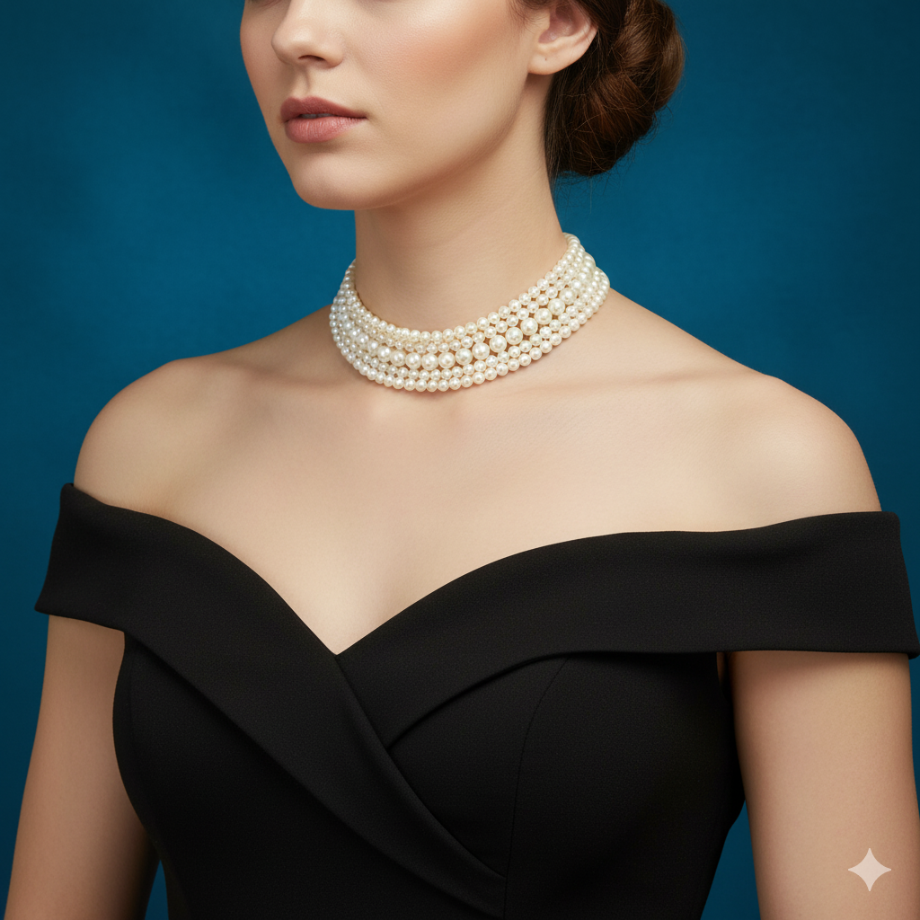 Jevaya Elegant Multi-Layer Pearl Choker Necklace
