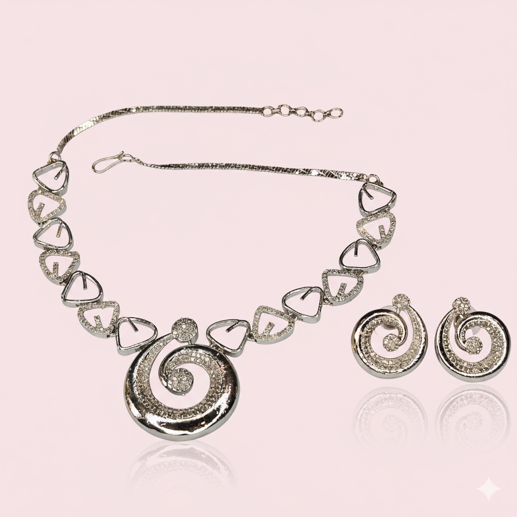 Jevaya Geometric Link Chain Necklace with Center Swirl Medallion - Image 4