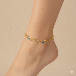 Jevaya Dual-Layer Gold-Plated Evil Eye Protection Anklet for Women