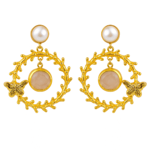 Jevaya Butterfly Bloom Pearl & Quartz Gold-Plated Statement Earrings