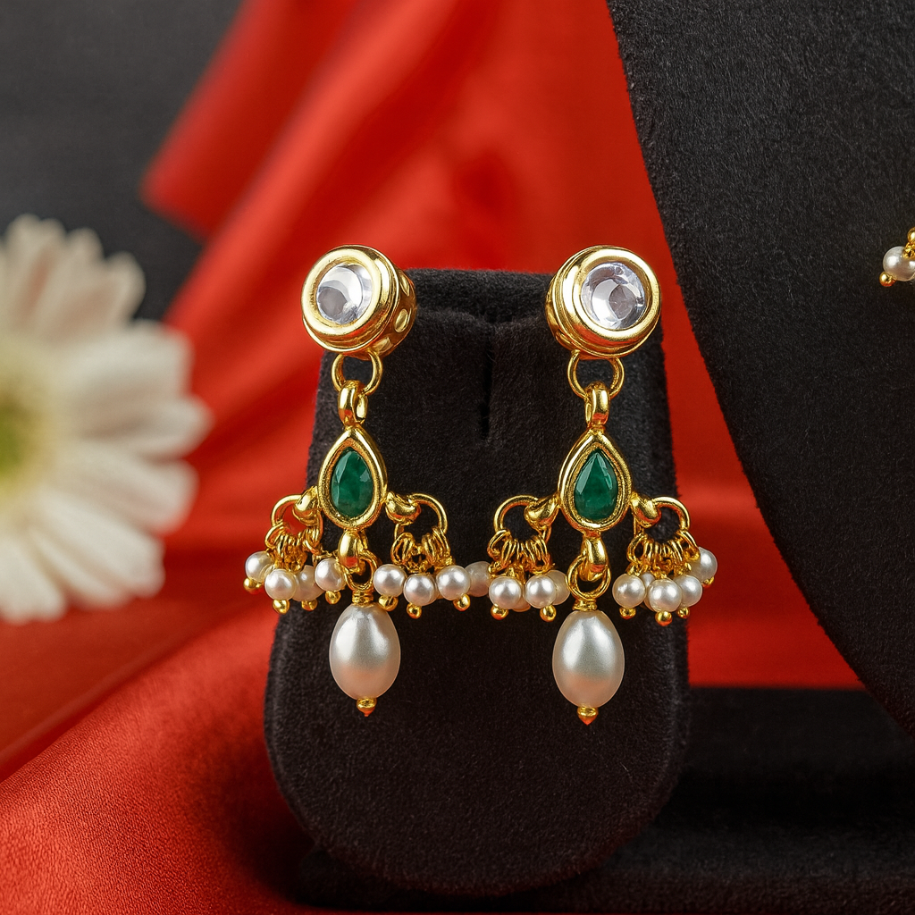 Jevaya Emerald Pearl Blossom Invisible Necklace Set - Image 4