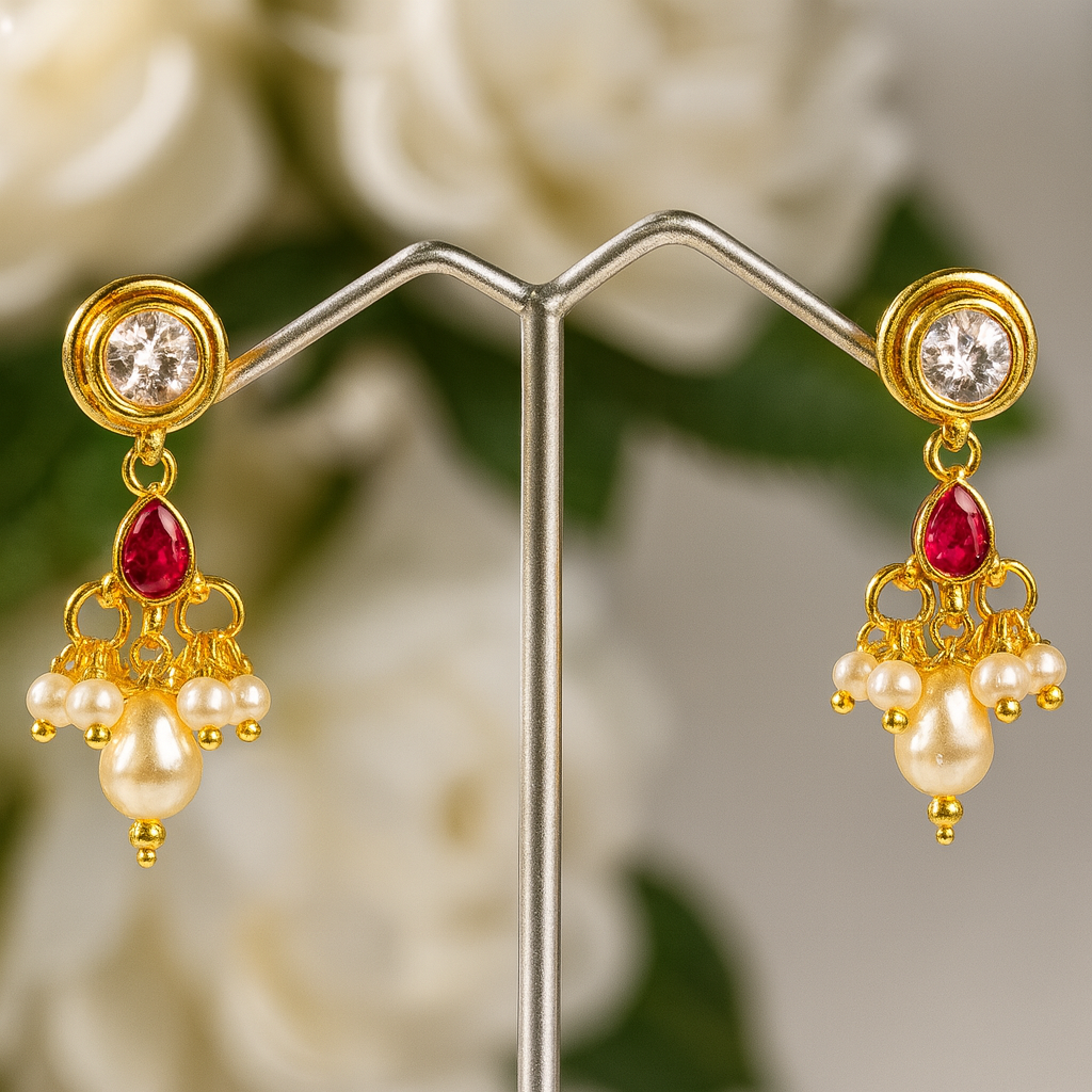 Jevaya Royal Ruby & Pearl Invisible String Necklace Set - Image 3