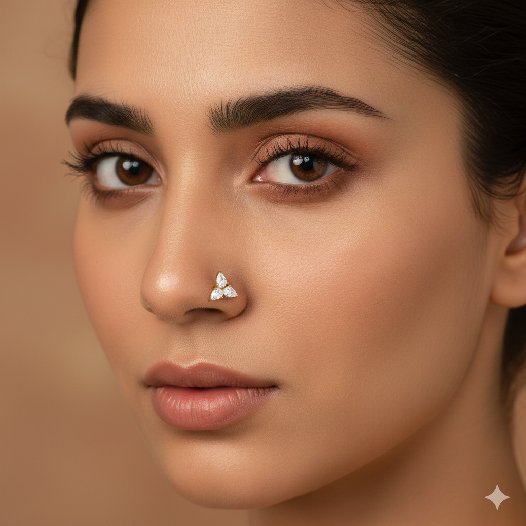 Jevaya Elegant Triangle AD Stone Nose Pin – Gold Finish Diamond-Style Sparkle for Women & Girls