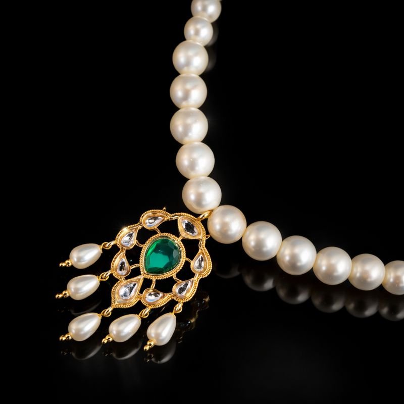 Royal White Pearl Necklace Set with Gold-Tone Pendant & Stud Earrings