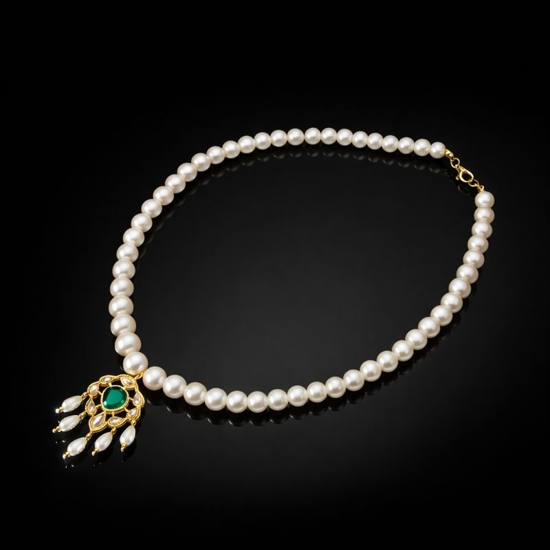 Royal White Pearl Necklace Set with Gold-Tone Pendant & Stud Earrings - Image 3