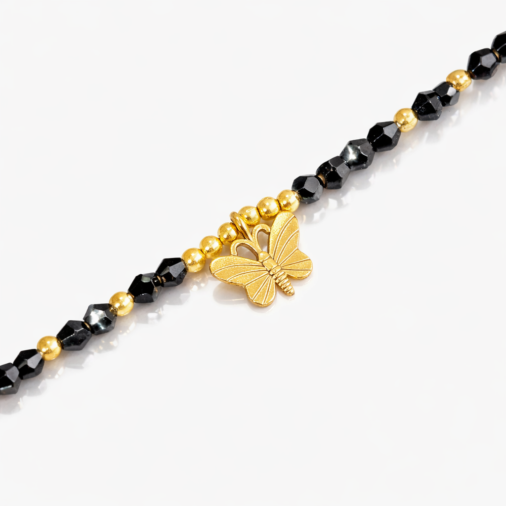 Jevaya Elegant Black Crystal & Gold Butterfly Anklet for Women & Girl | Adjustable Designer Payal - Image 3