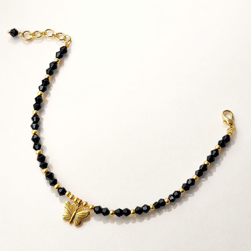 Jevaya Elegant Black Crystal & Gold Butterfly Anklet for Women & Girl | Adjustable Designer Payal - Image 4