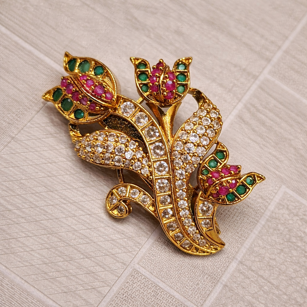 Jevaya Luxury Antique CZ Saree Pin (Brooch) Premium Hijab Pin