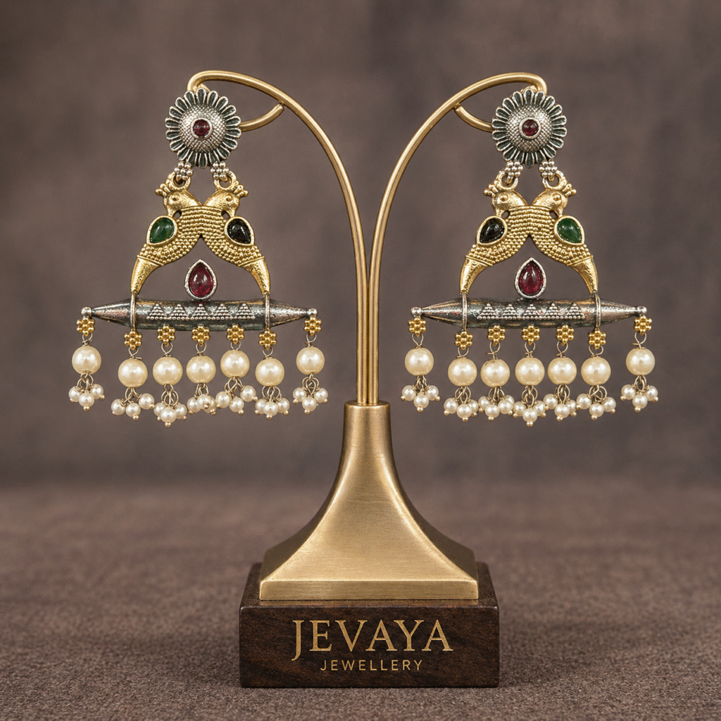 Vintage Silver Replica Peacock Pearl Drop Earrings