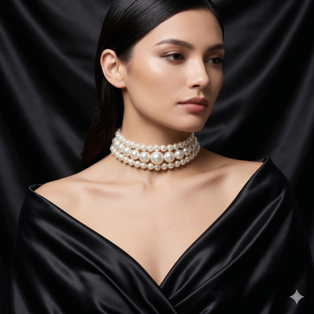 Elegant 3-Layer Glass Pearl Choker Necklace