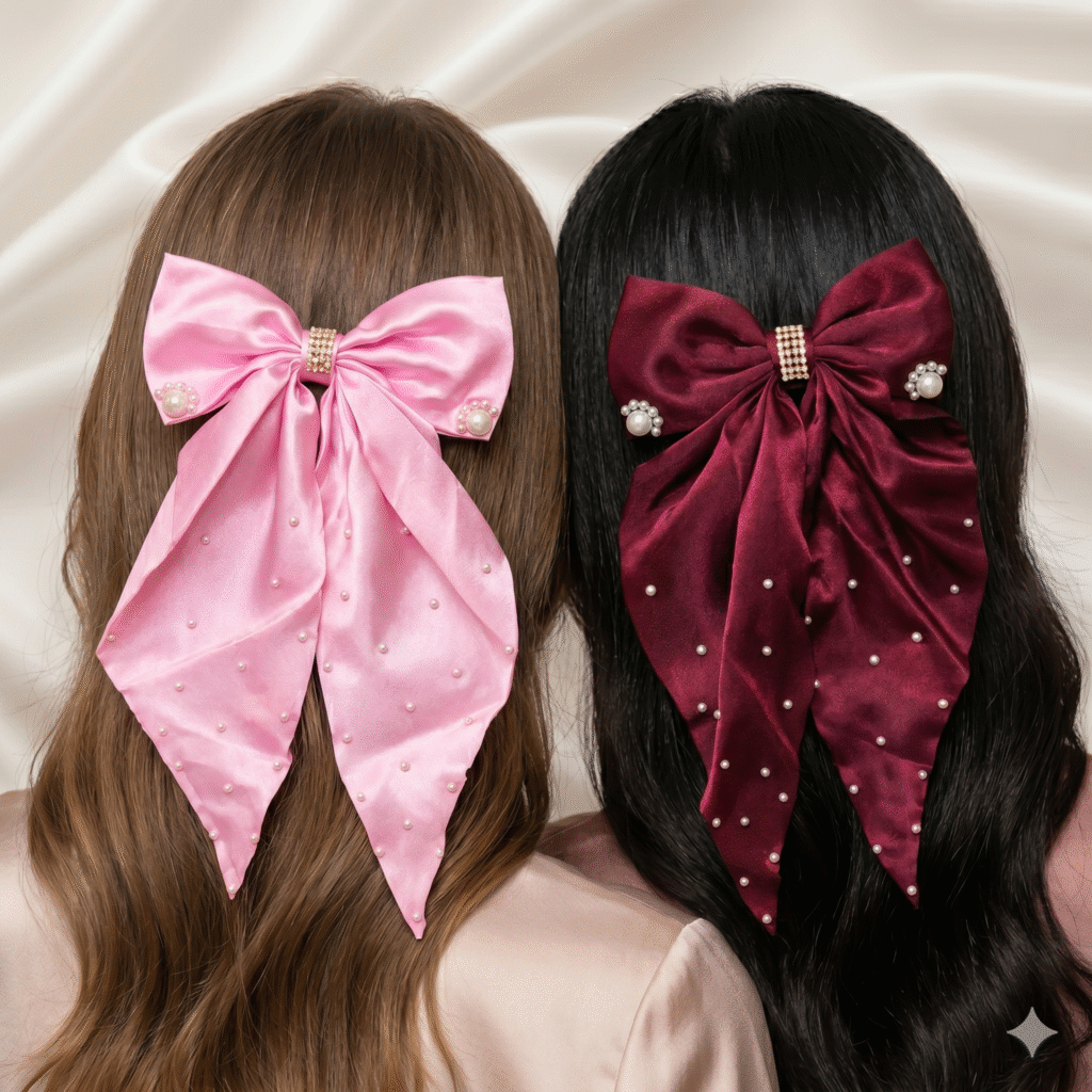 Luxury Pearl Satin Bow Hair Clip