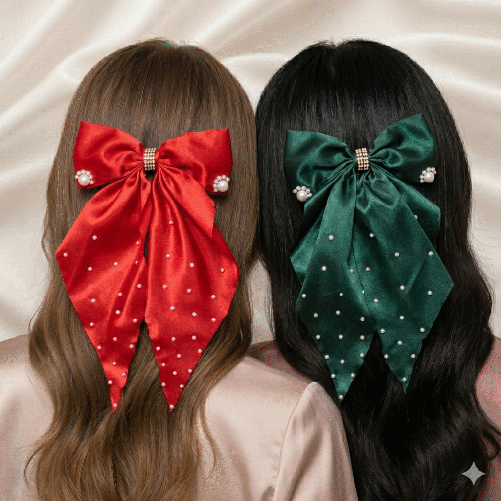 Luxury Pearl Satin Bow Hair Clip